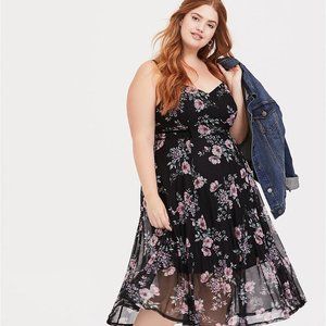 Torrid Size 0 Black Floral Mesh Midi Dress